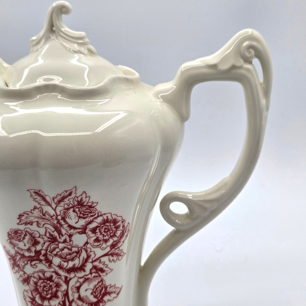 Certified International Coffee Pot Teapot with Delecate Burgundy Floral Transfer - Picture 2 of 13